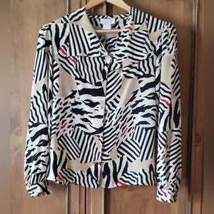 VINTAGE RUTA SILK GEOMETRIC BLOUSE TWO WAY COLLER SIZE 6 80's